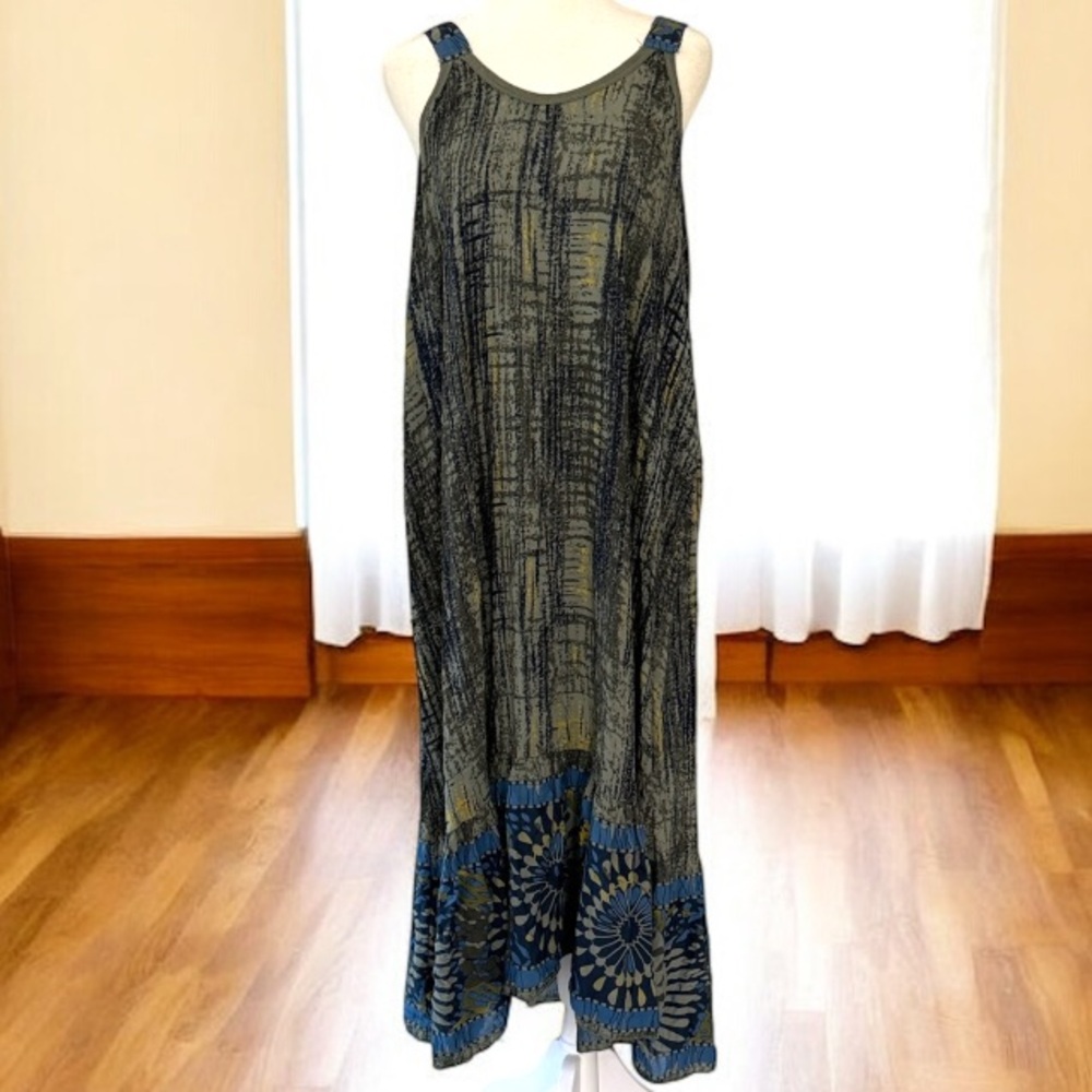 Beyond Capri Maxi Dress Large Blue Floral Sleeveless Made In Italy